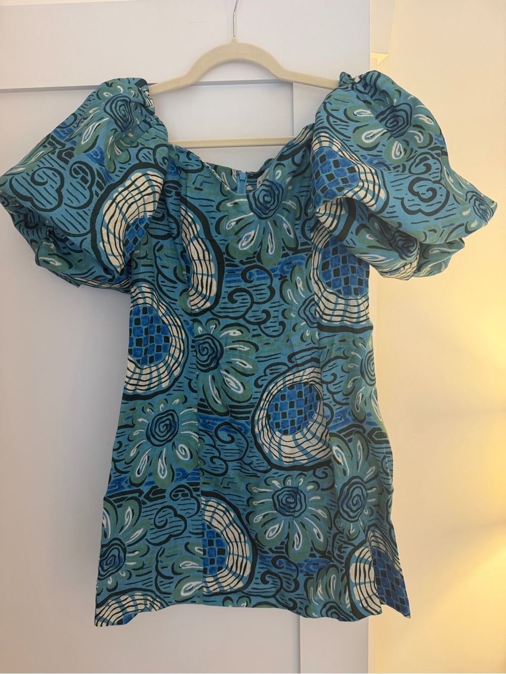 RHODE Blue Green Floral Print Mini Dress
